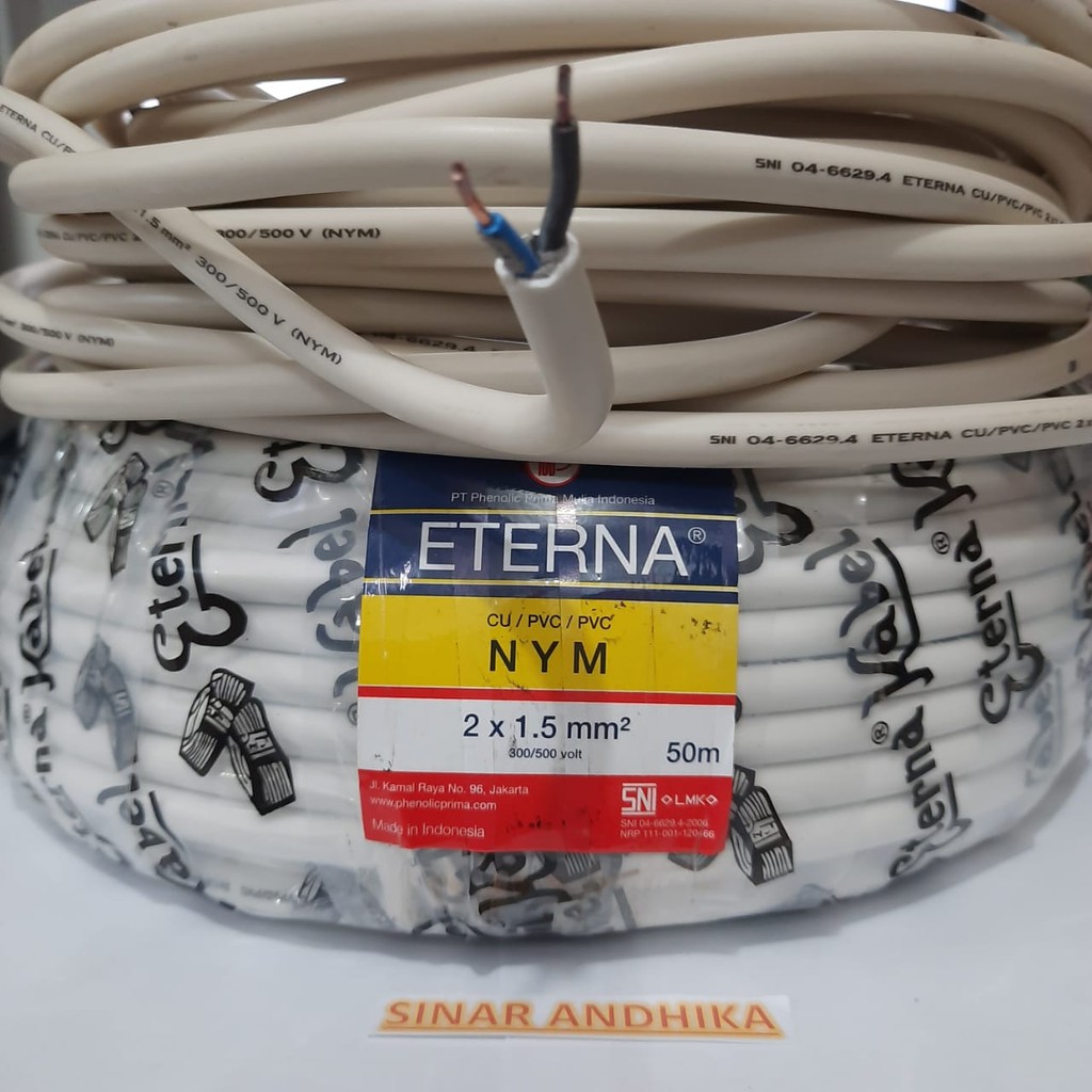 KABEL ETERNA NYM 2 X 1.5 MM 1 ROLL KAWAT TEMBAGA ISI 2