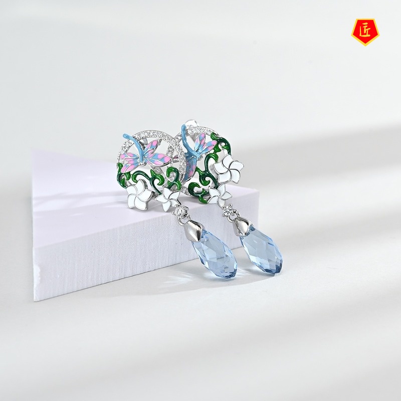 [Ready Stock]Dragonfly Pendant Flower Rings Ear Studs Set