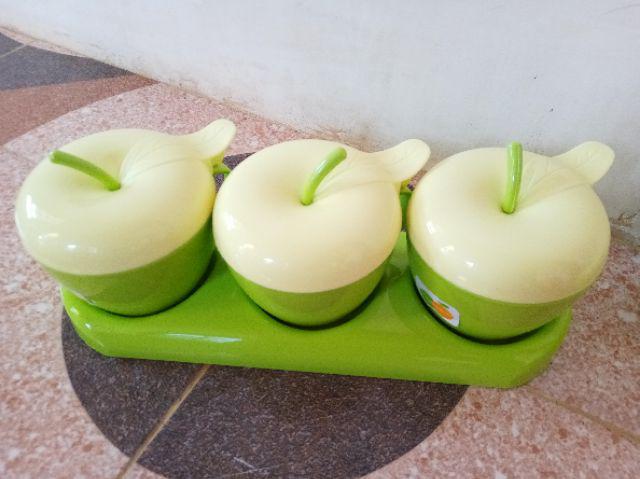 Tempat Bumbu 3 Tabung + Tray Model Apel