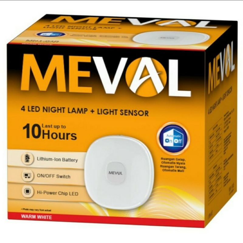 Meval lampu tidur 4 LED night light + sensor cahaya warm white kuning