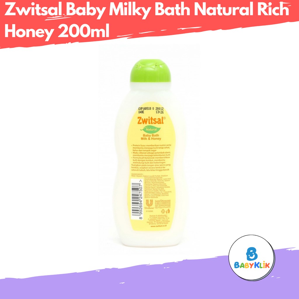 Zwitsal Baby Milky Bath Natural Rich Honey 200ml - Sabun Bayi Cair