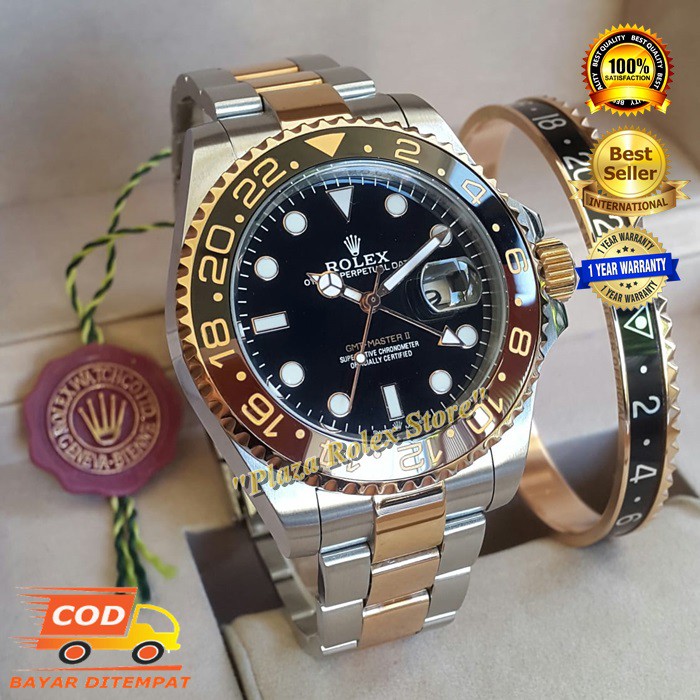 COD JAM ROLEX GELANG GMT MASTER II ROOTBEER COMBI FULSET BOX ORI STAINLESS PHOSPOR SAFIR GARANSI 1TH