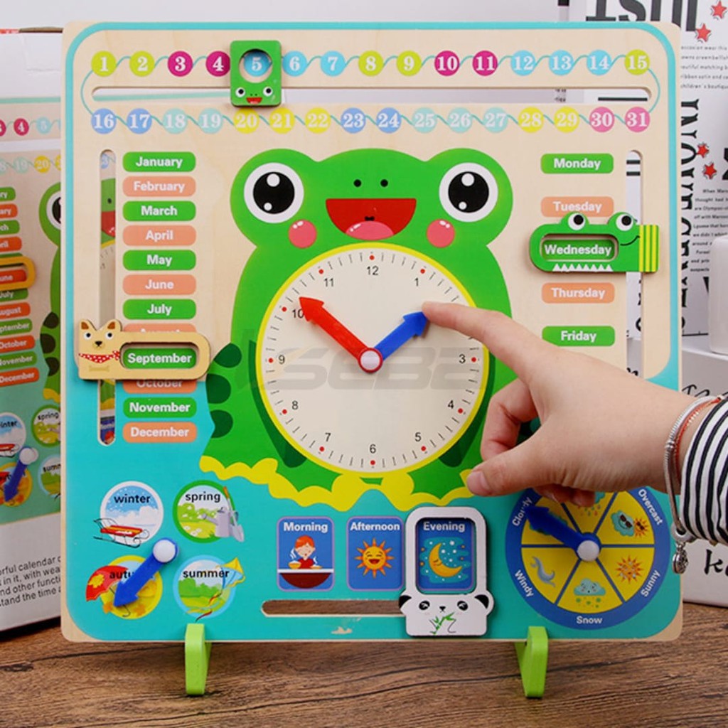 Mainan Edukasi Pengenalan Waktu / Cuaca , dll | CLOCK WOODEN TOYS