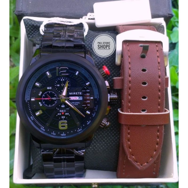 (BAYAR DITEMPAT) JAM TANGAN SPORT MIRETE PRIA KEREN SIMPLE RANTAI STAINLISS STELL TANGGAL HARI AKTIF ORIGINAL TAHAN AIR BAHAN IMPORT ANALOG FREE BOX DAN TALI KULIT, JAM TANGAN PRIA MIRETE TERLARIS, JAM TANGAN PRIA BEST SELLER, JAM TANGAN PRIA TERMURAH,