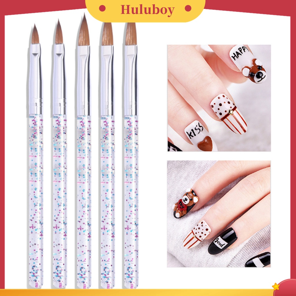 Huluboy Huluboy♡ 5pcs / Set Brush Nail Art Multifungsi Ujung Lembut Ultra Tipis Untuk Manicure DIY