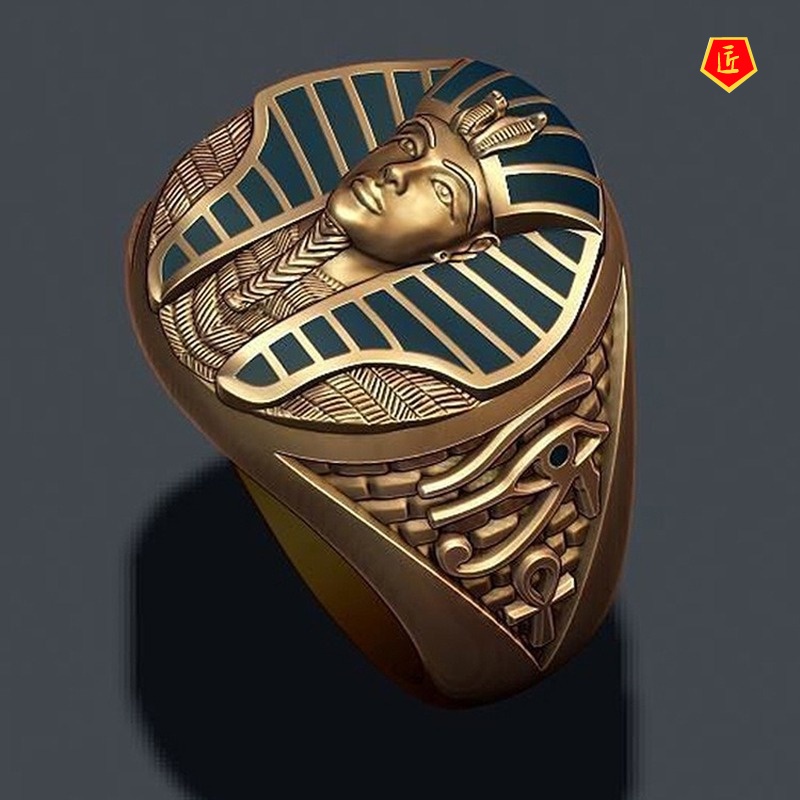 [Ready Stock]Creative Personality Pharaoh Portrait Gold Ring