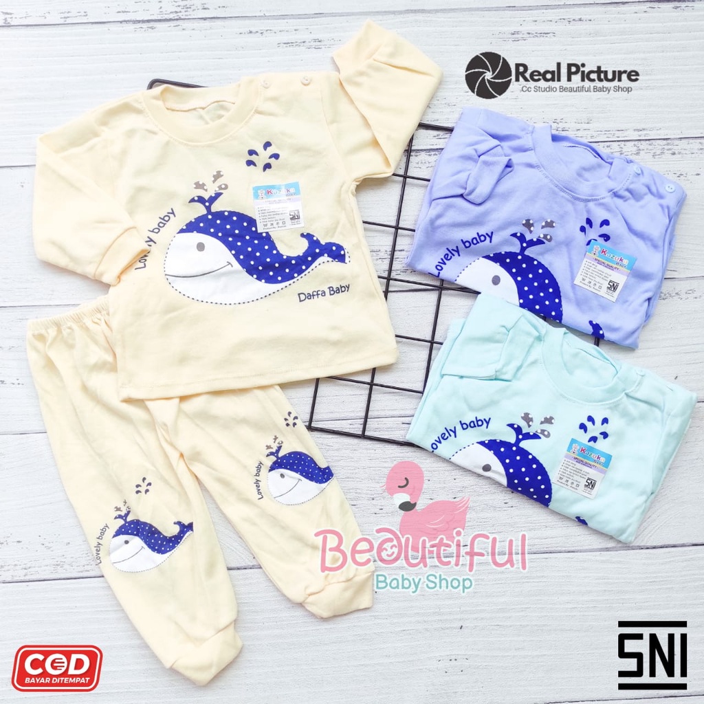 Setelan Baju Bayi Lengan Panjang Celana Panjang SNI 3-12 Bulan Motif Paus / Setelan Piyama Bayi Kazuka / Baju Bayi Panjang / Baju Tidur Bayi / Baby.ou_
