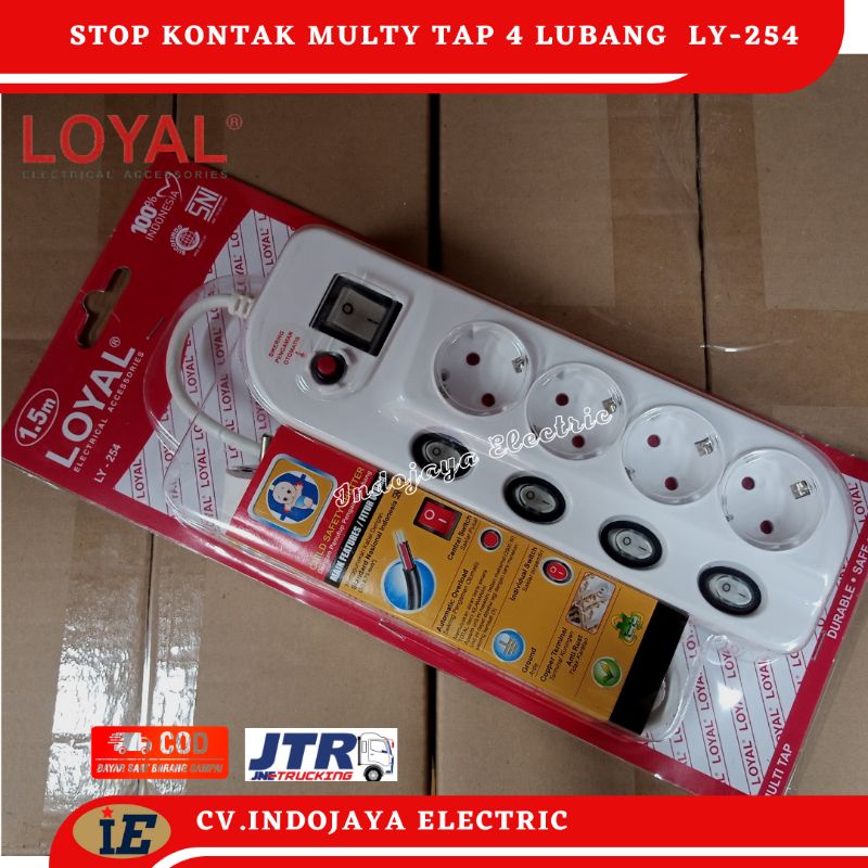 Stop Kontak Multy Tap 4 lubang Kabel 1,5 meter Stop Kontak+kabel 1.5M+Saklar INDIVIDUAL dan PUSAT 4 lubang(LY-254)SNI