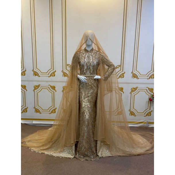 GAUN PENGANTIN SLIM FULL PAYET MUTIARA MEWAH