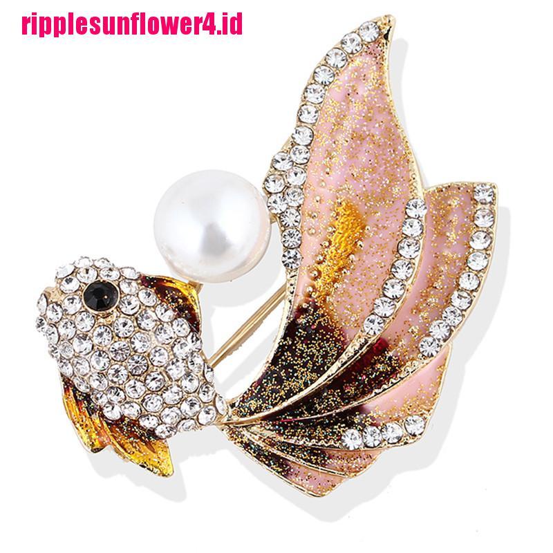 Bros Pin Enamel Desain Ikan Mas Hias Kristal Berlian Imitasi Untuk Wanita