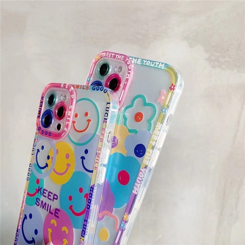 Casing Tpu Compatible for iPhone 14 13 12 11 Pro Max X Xr Xs Max iPhone 7 8 6 6s Plus Motif Smiley Phone Case shockproof Cover