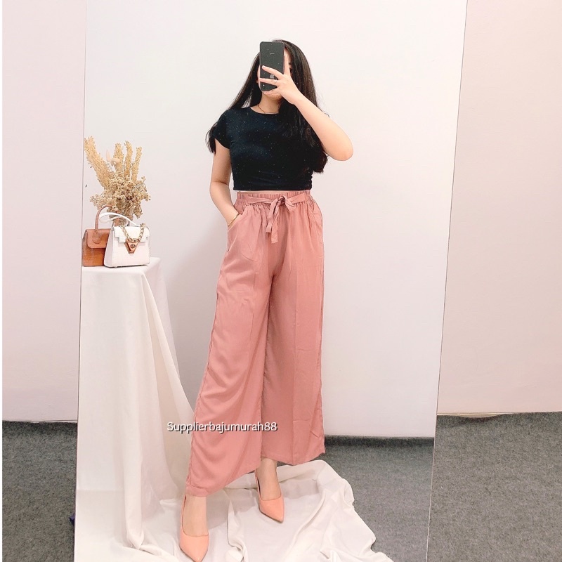 Lookatmeofficial • Celana Kulot Rayon Luna Bahan Adem Comfy Dailywear-Pink