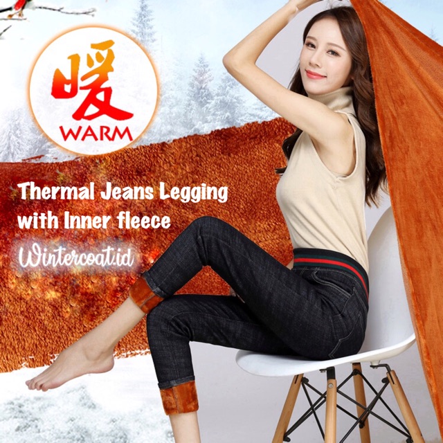 READY INDONESIA Jeans legging winter wanita celana musim dingin thermal inner fleece import