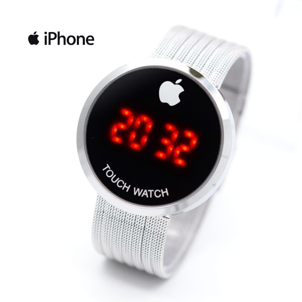 Ponte Nova Luwuk Jam Tangan Pria / Cowok Iphone Watch LED Bulat Pasir Silver