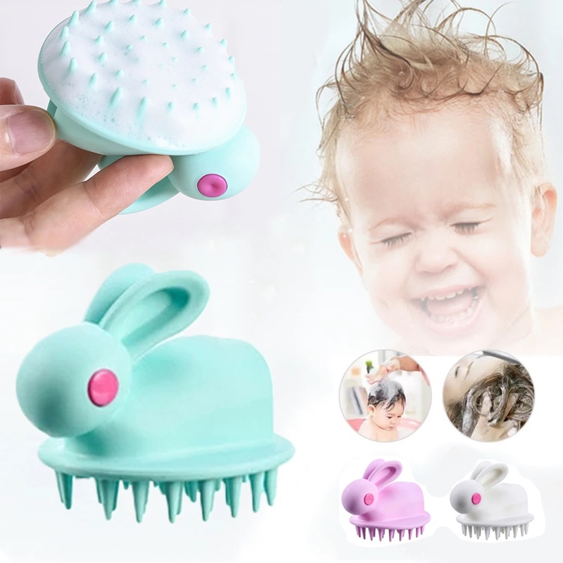 Rabbit Shape Silicone Scalp Massage Brush/ Cute Portable Hair Wash Comb/ Comfortable Safe Baby Shower Brush