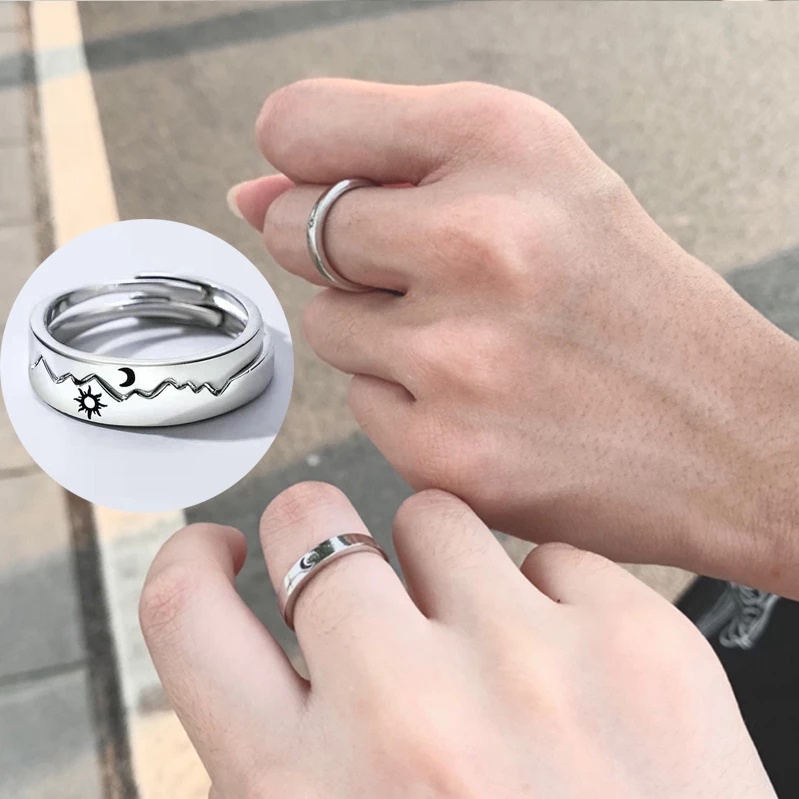 Cincin Pasangan Model Terbuka Dapat Disesuaikan Desain Matahari Bulan Untuk Hadiah Valentine