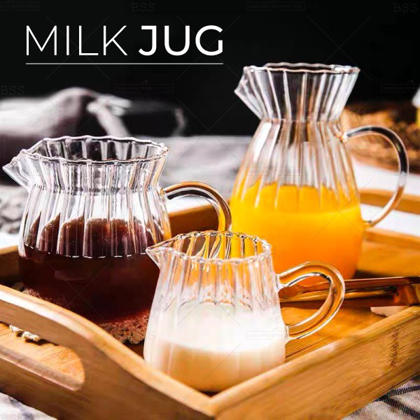 Water Jug Milk Gelas Kaca Corrugated Pitcher Kopi Teh Jus Juice Cantik Unik Drinking Glass Pegangan