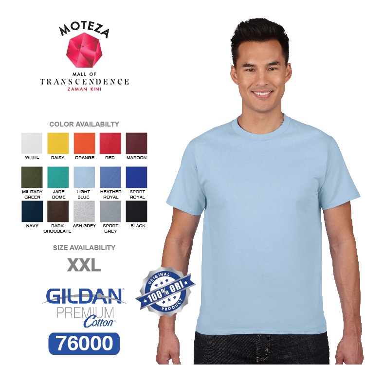 Moteza Kaos Polos Combed 24s - GILDAN Premium Cotton 76000 - XXL - WARNA