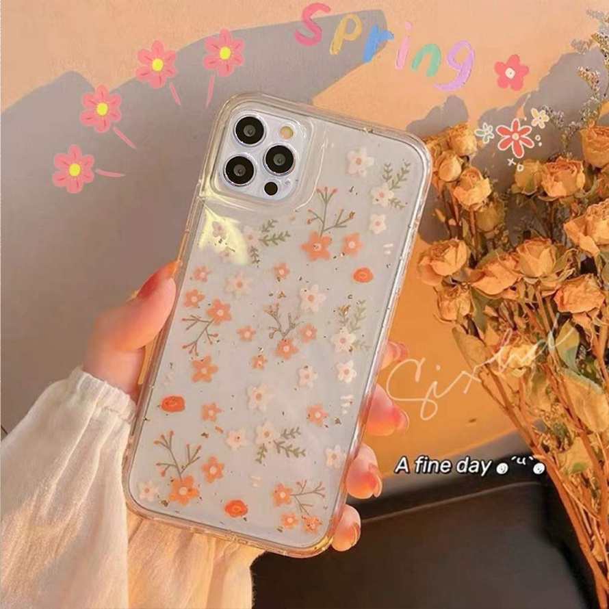 【Ready Stock】Small Fresh Flower Transparent Case Compatible for iPhone 14 13 12 11 Pro Max X XR Xs Max 6 6s 7 8 Plus 12 13 MIni Precision Hole TPU Soft Silicone Mobile Phone Case Protective Back Cover