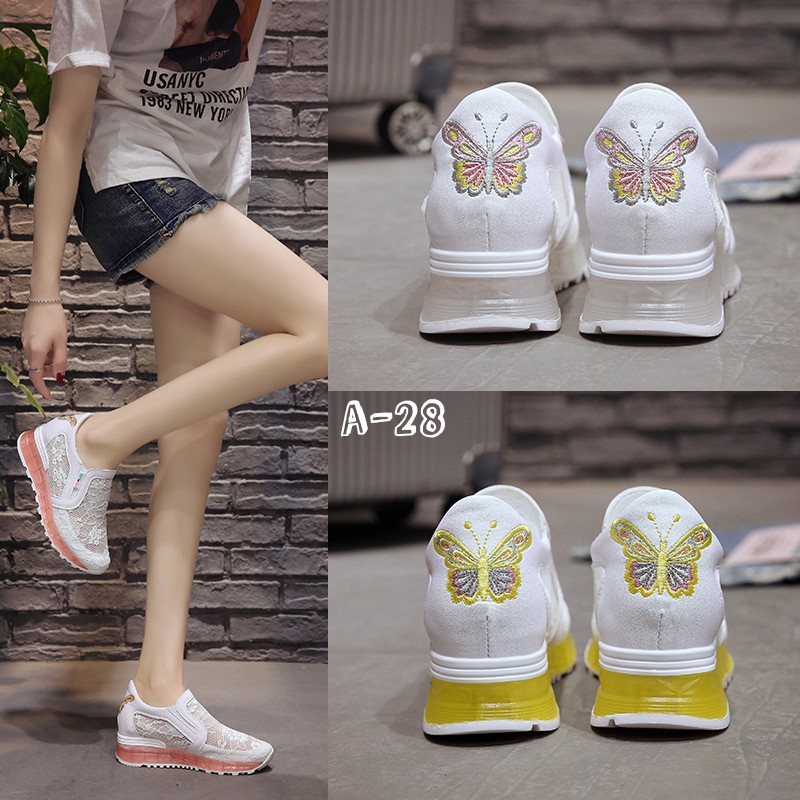terlaris        SEPATU KOREA A-28 TOP QUALITY Sepatu Sneaker Wedges brokat Sepatu Wanita Sepatu