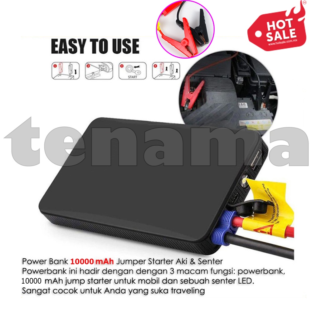 Portable Jumper Aki 12V 10000 mAh Mobil dan Motor Power Bank dengan Senter Led