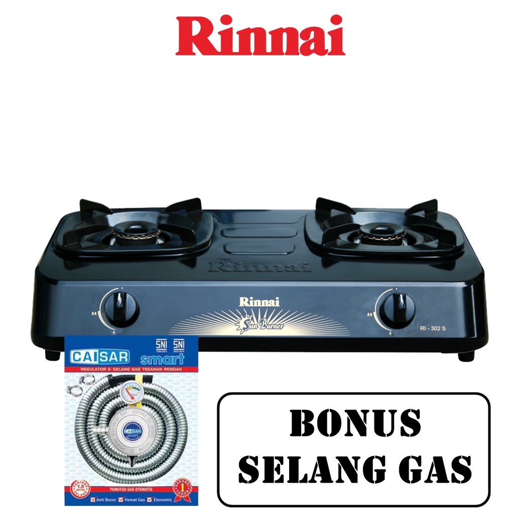 Rinnai RI 302 S Kompor Gas Stove 2 Tungku RI-302 S / RI302 S/ RI 302S - Hitam