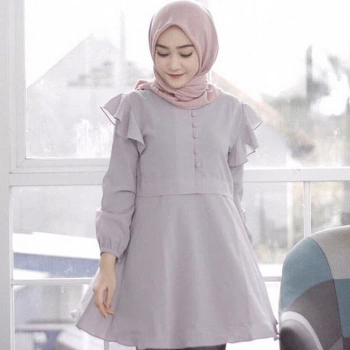 SPESIAL ATASAN PAKAIAN WANITA MUSLIM GAUN SETELAN baju atasan izah abu blouse wanita remaja trendy m