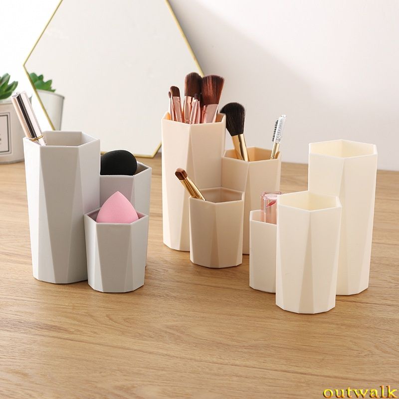 3 Lattices Cosmetic Make-up Brush Storage Box Table Organizer Make Up Tools Pen Storage Makeup Nail Polish Cosmetic Holder Box OW