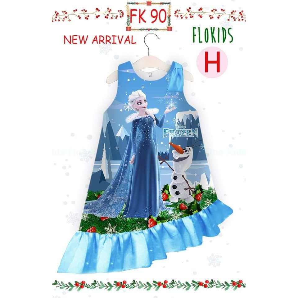 Hbs ELSA FROZEN  BAJU  DRESS ANAK  CEWEK FLOKIDS FK90 