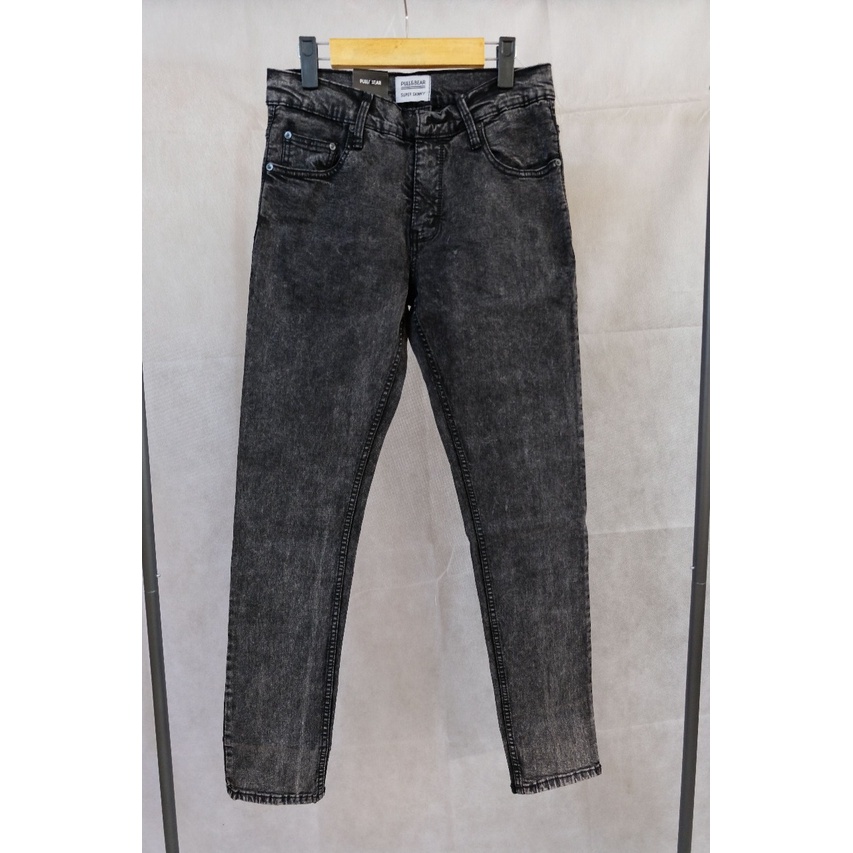 CELANA JEANS PRIA PULL&amp;BEAR BLACK ACID SKINNY STRETCH PULLANDBEAR PULL &amp; BEAR PULL AND BEAR PENSIL