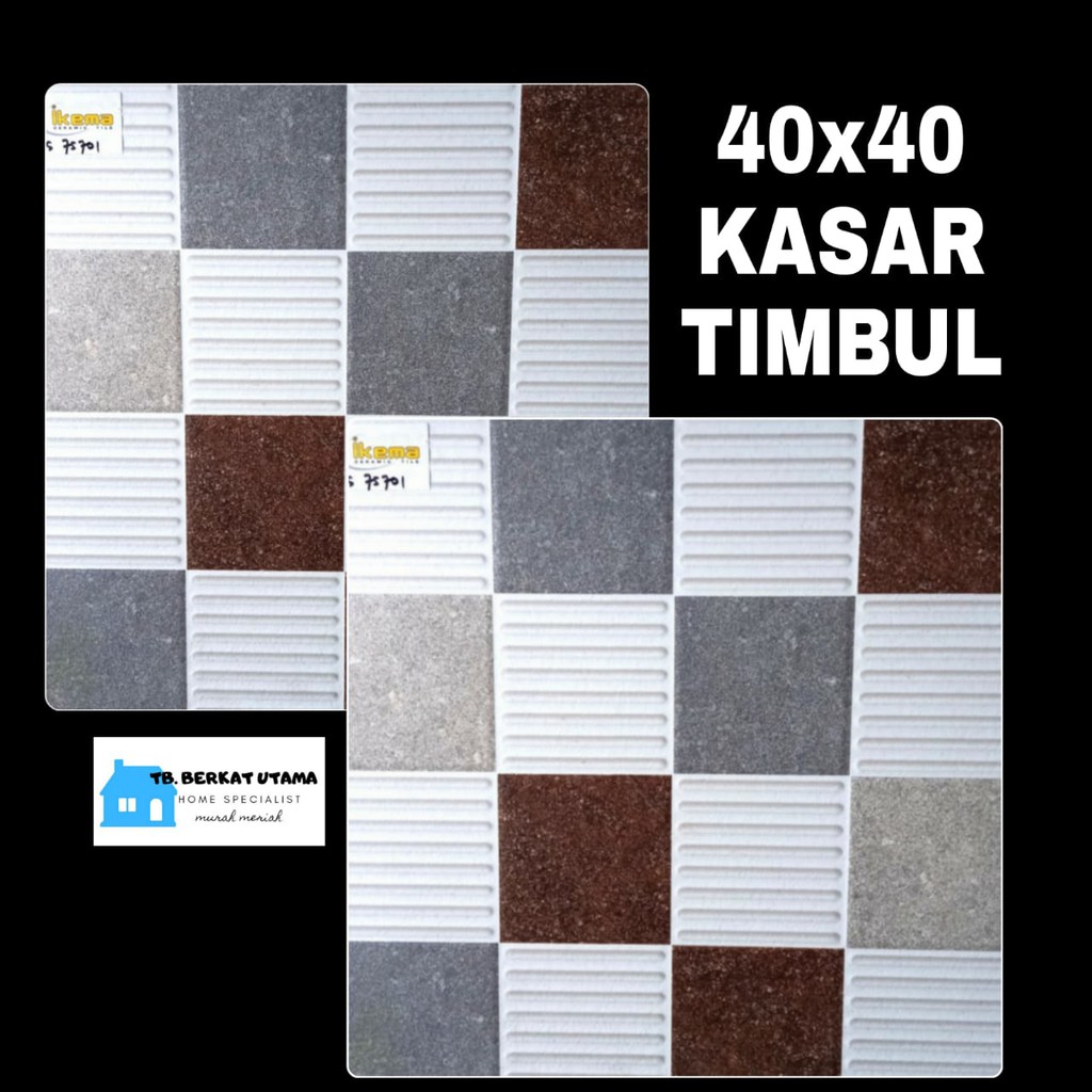 KERAMIK LANTAI 40X40 KASAR ABU PUTIH MOTIF KOTAK MERK IKAD