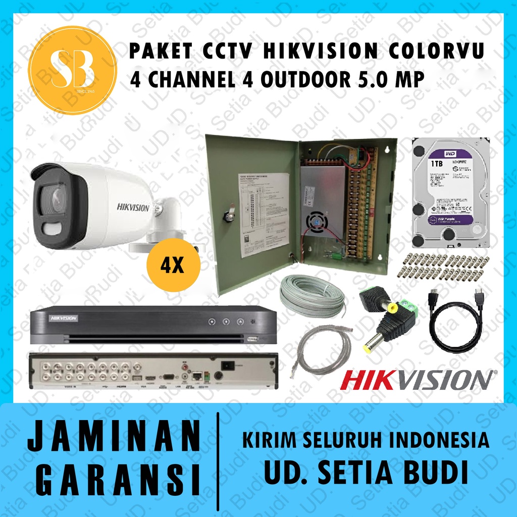 Paket CCTV Hikvision Colorvu 4 Channel 4 Outdoor 5.0 MP