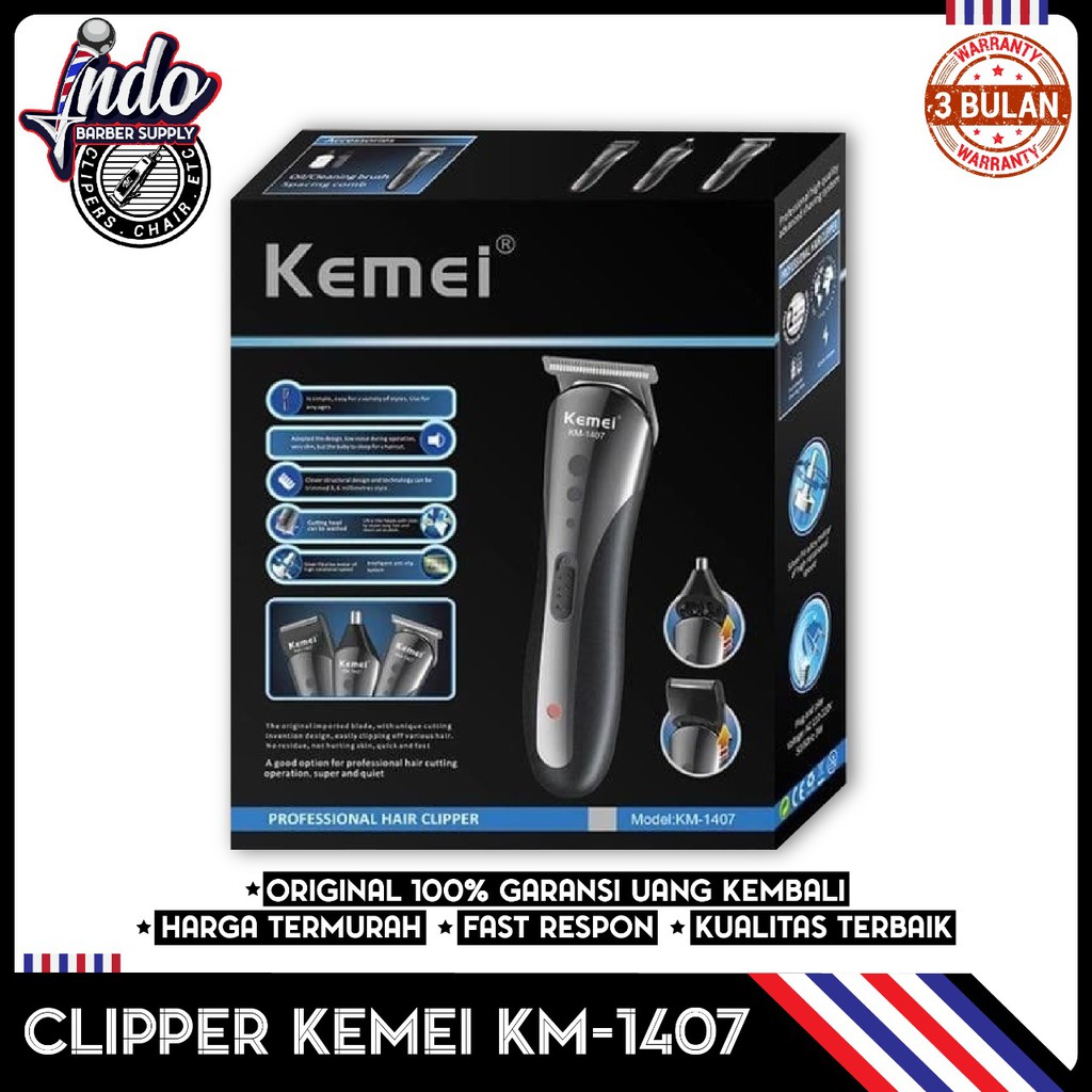 PROMO ! Kemei KM 1407 Original Cliper 3 in 1 ORIGINAL HAIR CLIPPER ALAT CUKUR