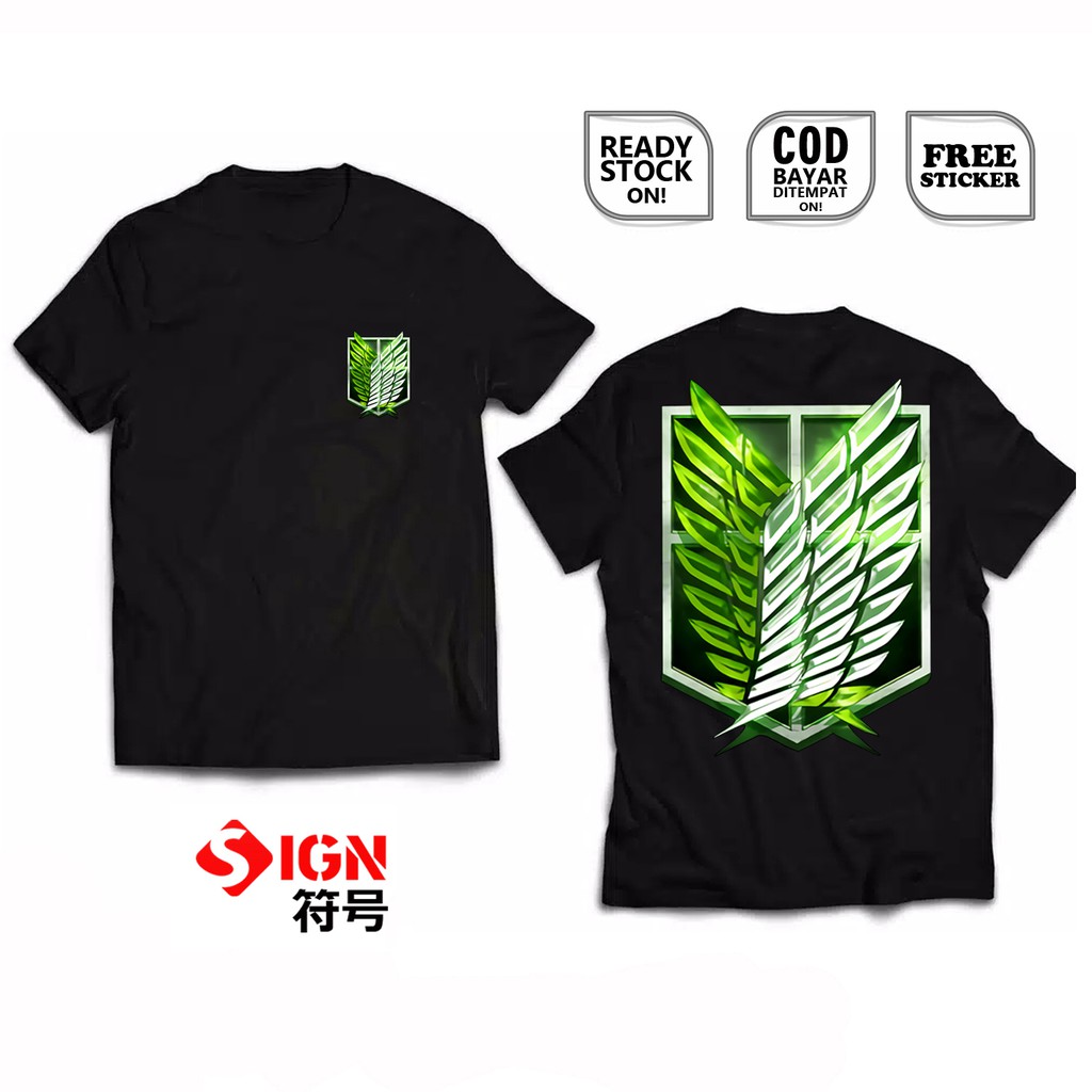 T SHIRT KAOS SNK PASUKAN ATTACK ON TITAN SHINGEKI NO KYOJIN SCOUTING LEGION LEVI EREN YEAGER MIKASA