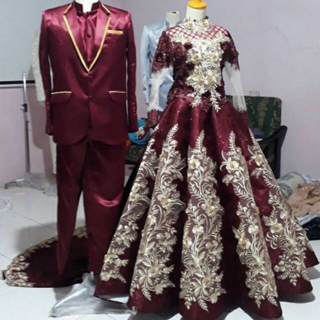 Gaun Pengantin Modern Belimbing Couple Maroon Warna Dan Size Bisa Request