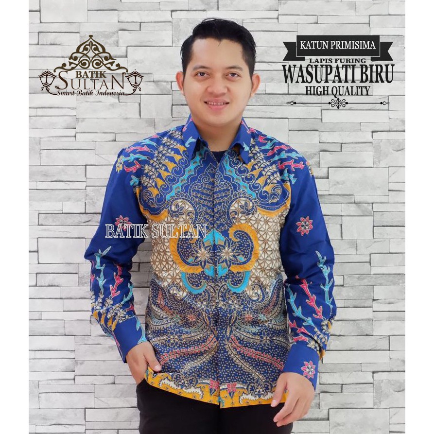 Wasupati Biru Kemeja Batik Pria Panjang Full Furing by Batik Sultan