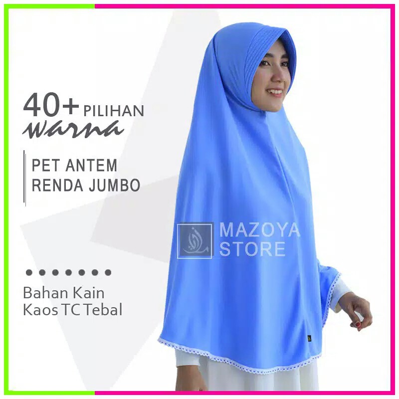 Jilbab Instan Pet Antem Renda Jumbo / Hijab Kaos Bergo Renda Jumbo