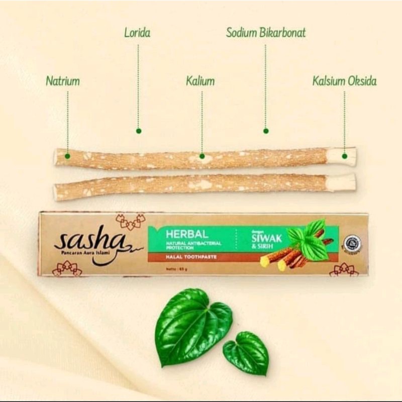 Sasha Pasta Gigi Herbal Antibacterial Siwak &amp; Sirih / Whitening 65gr tanpa box