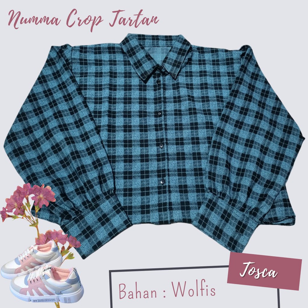KEMEJA WANITA CASUAL POLOS BASIC AUDREY BASIC SHIRT KEMEJA LENGAN BALON POLOS, KEMEJA TANGAN BALON-NUMMA CROP TOSCA