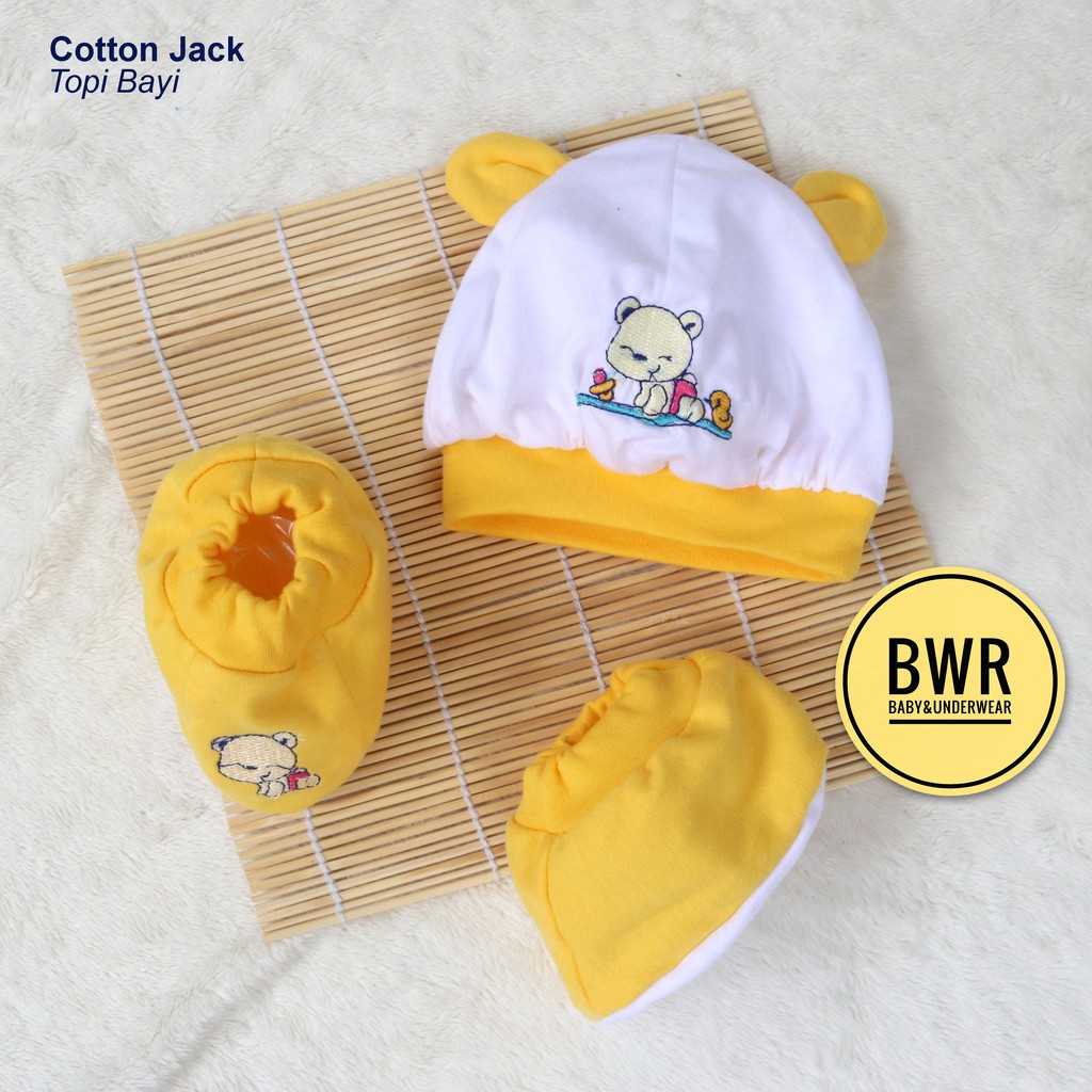 Topi Cotton Jack MIKA Gift Set | Topi + Kaos Kaki Bayi Motif Lucu - Bwr