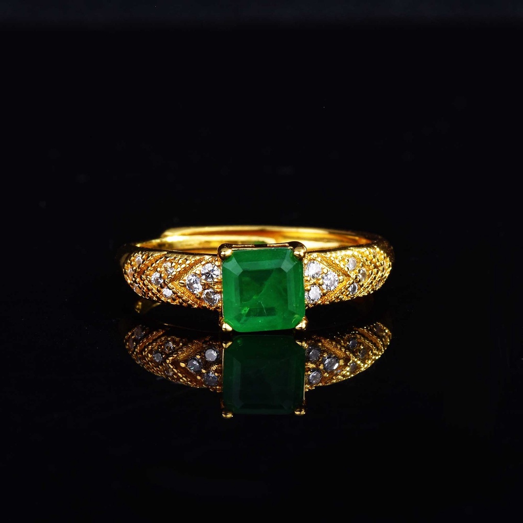 Cincin Sterling Silver 925 Adjustable Dengan Permata Emerald Hijau Untuk Wanita Ccb88