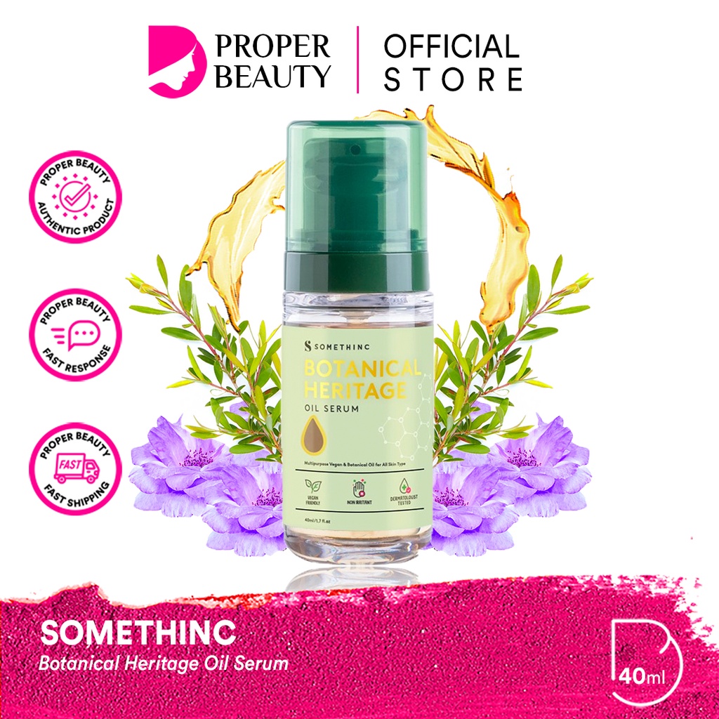 SOMETHINC Botanical Heritage Oil Serum Indonesia / Body Care Skincare Make Up Cleanser Essence Toner Eye Cream Gel Sunscreen Mask Lotion Creme Bust Firming / Foundation Cushion Loose Powder Blush On Concealer Lipstick Lip Tint Gloss Sugar Wax / Paket Set