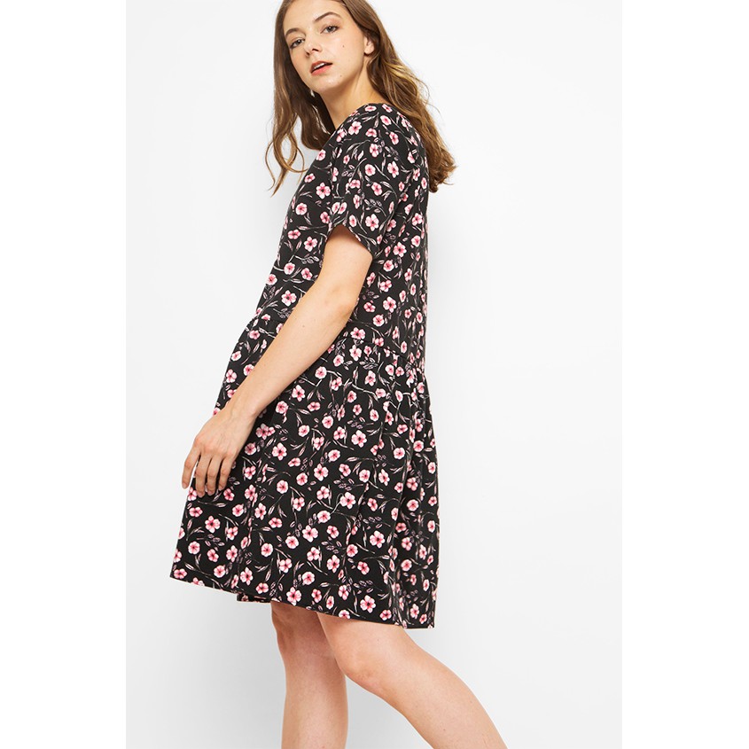 COTTONINK Printed Rainy V-Neck Fit &amp; Flare Dress