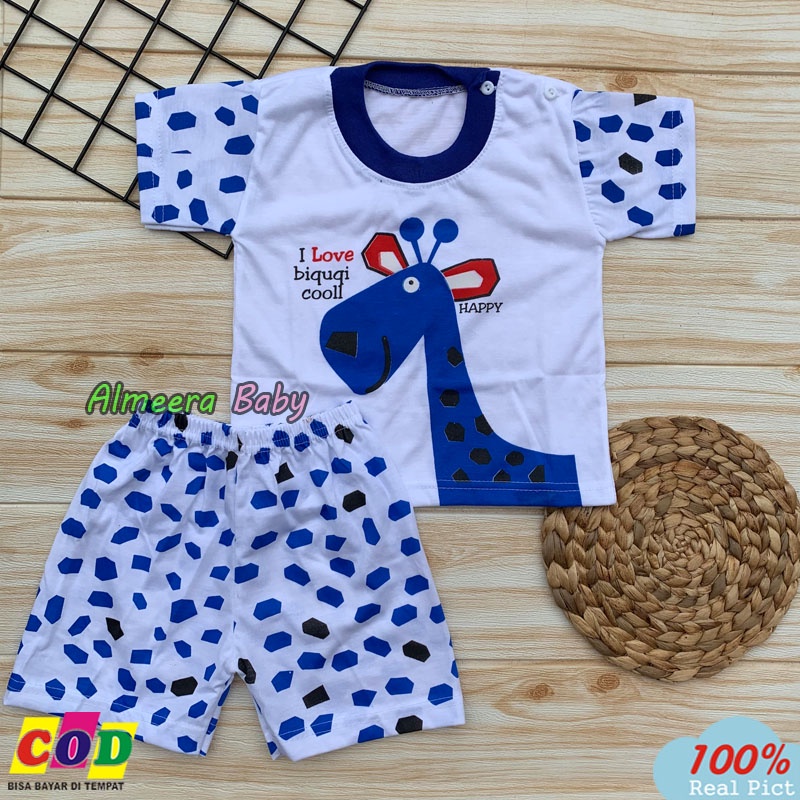 Setelan baju Bayi Kaos Oblong Lengan Pendek Kancing Bahu Usia 3-12 Bulan Almeera Baby and Kids