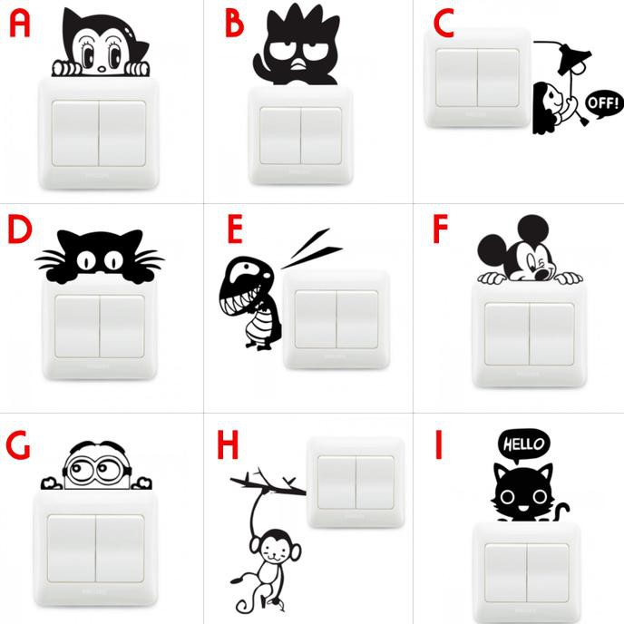 Wall Sticker Saklar Lampu Rumah Puluhan Karakter Lucu Unik Stiker - Hitam BERKUALITAS