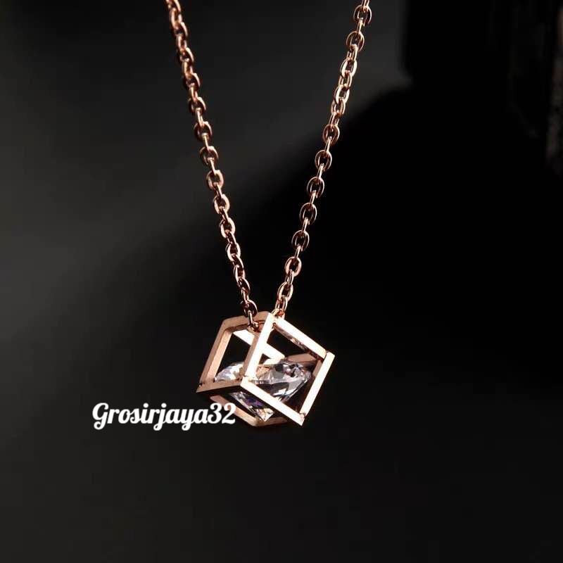 (GROSIRJAYA32) Kalung Balok  Alloy Anti Karat Crystal Berlian Murah Import Fashion  Model