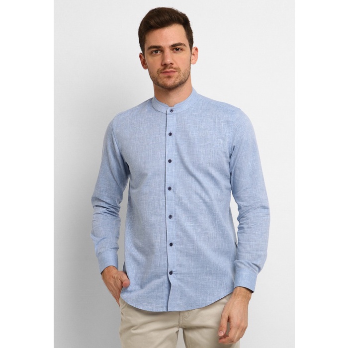 Kemeja pria Arnett Baju Pria Kemeja Lengan Panjang Blue. Kerah Koko - XL terlaris lengan panjang put