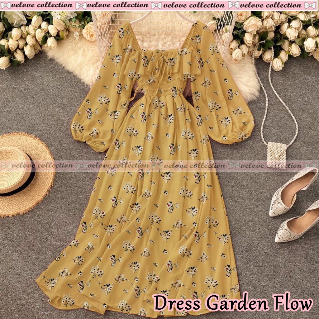 JONKA FASHION - Dress Sora Flower Fashion Wanita Gaya Vintage Dress Casual Terbaru-1