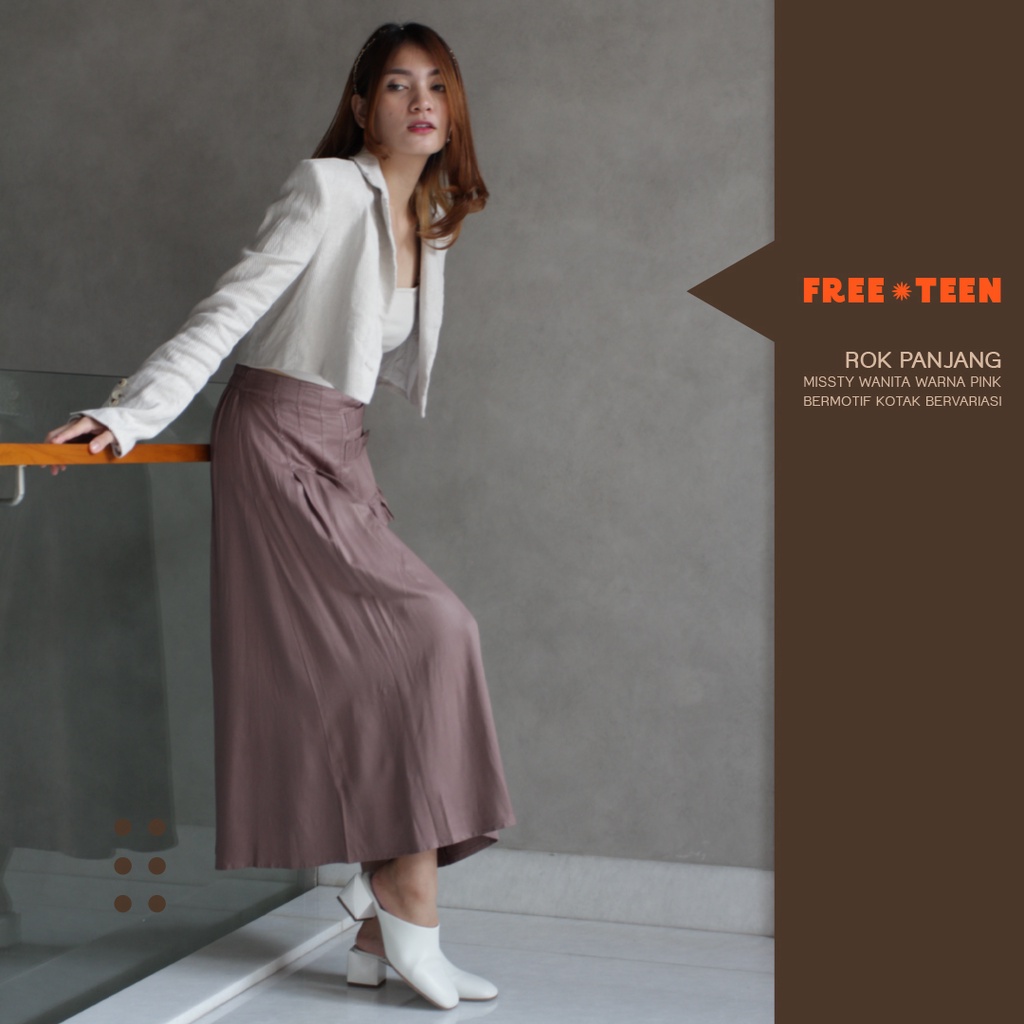 Rok Panjang Missty Wanita Warna PInk Bermotif Kotak Bervariasi (Rosemary 09)