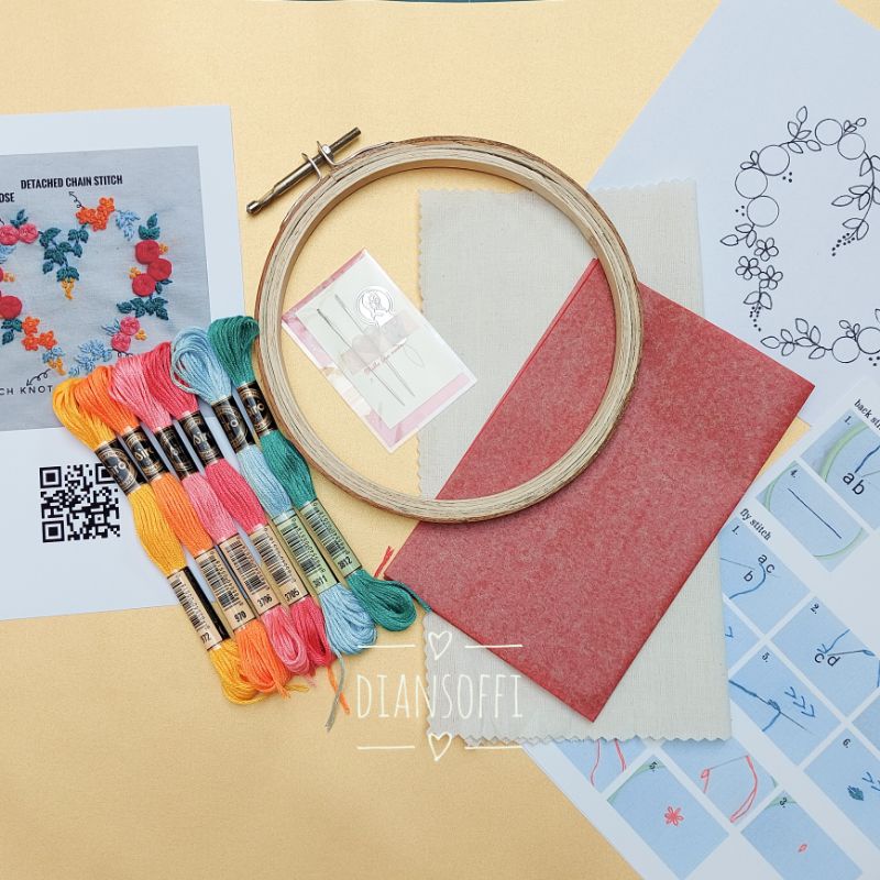 Embroidery kit - Kit sulam benang motif ❤ - paket belajar sulam benang